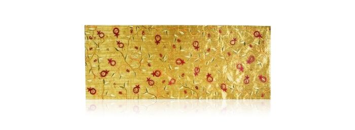 Yair Emanuel Gold Embroidered Table Runner with Pomegranates