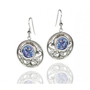 Rafael Jewelry Sterling Silver Earrings with Roman Glass & Carvings