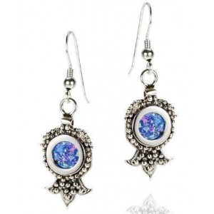 Rafael Jewelry Pomegranate Sterling Silver Earrings with Roman Glass Israeli Earrings