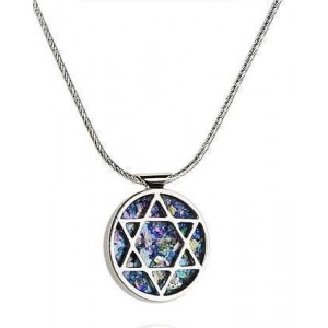 Star of David Pendant in Roman Glass & Sterling Silver-Rafael Jewelry Israeli Independence Day