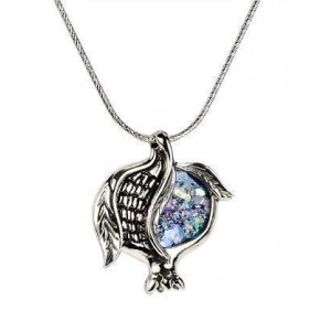 Pomegranate Pendant in Sterling Silver & Roman Glass-Rafael Jewelry Jewish Jewelry