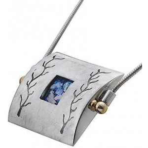 Rafael Jewelry Sterling Silver Pendant in Rectangular Shape with Roman Glass & Carving Decoration Jewish Necklaces