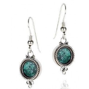 Rafael Jewelry Sterling Silver Round Earrings with Eilat Stone & Filigree Israeli Earrings