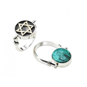 Two-Sided Ring in Sterling Silver with Eilat Stone & Star of David by Rafael Jewelry Jewish Rings