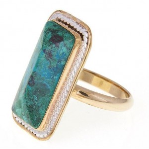 Gold-Plated Rectangular Ring with Eilat Stone & Sterling Silver by Rafael Jewelry Jewish Rings