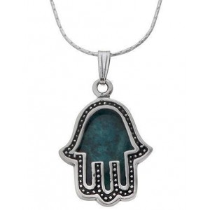 Hamsa Pendant with Eilat Stone in Sterling Silver by Rafael Jewelry Jewish Necklaces