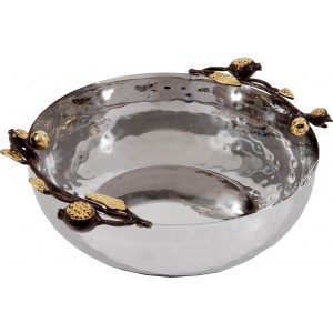 Deep Stainless Steel Bowl with Pomegranate Design by Yair Emanuel Bowls