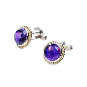 Round Cufflinks with Amethyst in Sterling Silver & 9k Gold by Rafael Jewelry Cuff Links