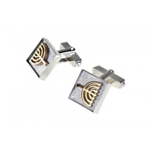 Square Cufflinks in Sterling Silver with Menorah by Rafael Jewelry Accessories