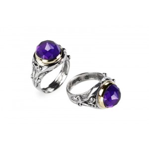 Sterling Silver Ring with Amethyst Stone and Gold-Plating by Rafael Jewelry