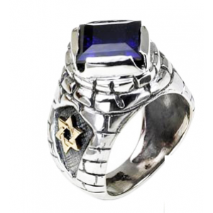 Rafael Jewelry Sterling Silver Ring with Yellow Gold Star of David and Jerusalem Motif & Amethyst Jewish Rings