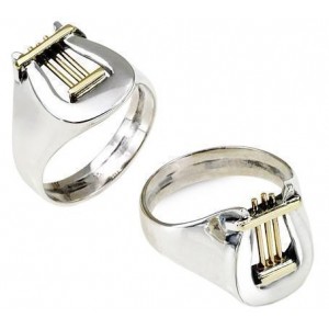 David’s Harp Ring in Sterling Silver & 9k Yellow Gold by Rafael Jewelry Jewish Rings