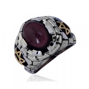 Sterling Silver Jerusalem Ring with Garnet & Gold Star of David by Rafael Jewelry Default Category