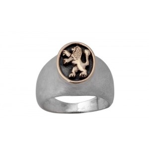 Rafael Jewelry Sterling Silver Ring with Lion of Judah in 9k Yellow Gold Jewish Rings