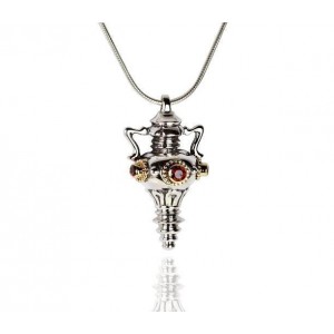Water Jug Pendant in Sterling Silver with Yellow Gold & Garnet by Rafael Jewelry Jewish Jewelry
