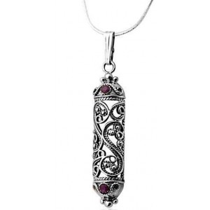 Rafael Jewelry Amulet Pendant in Sterling Silver with Ruby Jewish Necklaces