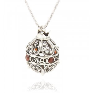 Rafael Jewelry Filigree Pomegranate Pendant in Sterling Silver with Garnet Jewish Necklaces