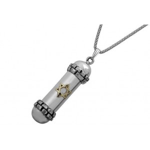 Rafael Jewelry Sterling Silver Amulet Pendant with Yellow Gold Star of David  Jerusalem Jewelry