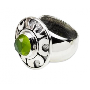 Sterling Silver Ring with Green Perdiot Stone Rafael Jewelry Jewish Rings