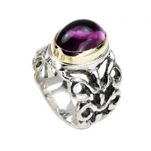 Sterling Silver Ring with Carvings and Garnet Stone Jewish Rings