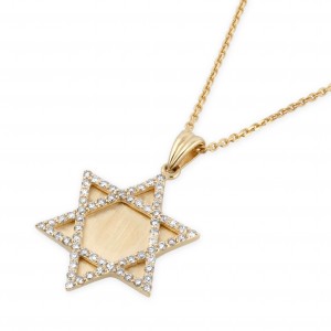 14K Gold Star of David Pendant with Diamonds (White or Yellow Gold)  Jewish Necklaces