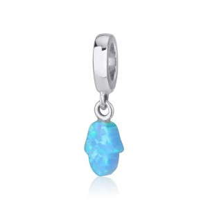 Opal Hamsa Charm in Sterling Silver
