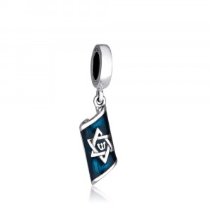 Mezuzah Charm with Star of David in Blue Enamel and Sterling Silver