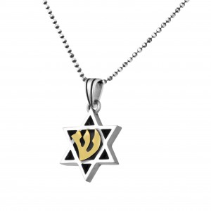 Star of David Pendant in Sterling Silver with Gold Shin by Rafael Jewelry Jewish Home Decor