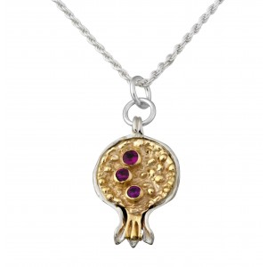 Pomegranate Pendant in Sterling Silver and Gems with Gold-Plating by Rafael Jewelry Jewish Necklaces
