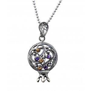 Pomegranate Filigree Pendant in Sterling Silver with Gems by Rafael Jewelry Jewish Necklaces