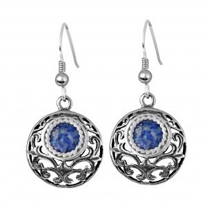 Round Sterling Silver Earrings with Roman Glass by Rafael Jewelry Israeli Earrings