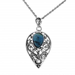 Drop Pendant in Sterling Silver with Eilat Stone by Rafael Jewelry Jewish Necklaces