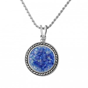 Roman Glass and Sterling Silver Round Pendant by Rafael Jewelry Jewish Necklaces