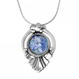 Roman Glass and Sterling Silver Drop Pendant by Rafael Jewelry Jewish Necklaces