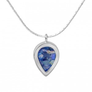 Drop Pendant in Sterling Silver with Roman Glass by Rafael Jewelry Jewish Necklaces