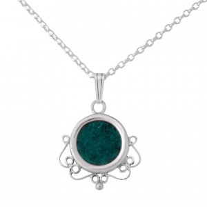 Sterling Silver Filigree Pendant with Eilat Stone Rafael Jewelry Jewish Necklaces