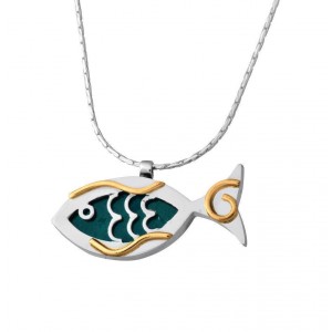 Sterling Silver Fish Pendant with Eilat Stone Rafael Jewelry Jewish Necklaces