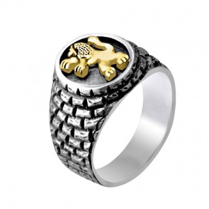 Rafael Jewelry Sterling Silver Ring with Golden Lion Jerusalem Jewelry