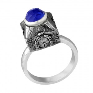 Rafael Jewelry Sterling Silver Ring with Sapphire and Jerusalem Gates Jewish Rings