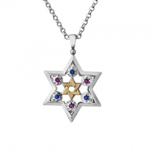 Rafael Jewelry Star of David Pendant in Sterling Silver with Gemstones Jewish Home Decor