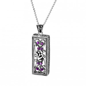 Rafael Jewelry Sterling Silver Pendant with Ruby Gems Jewish Jewelry
