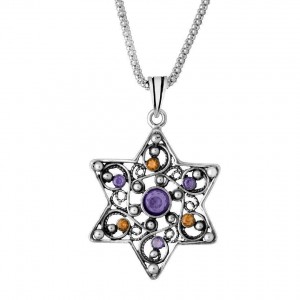 Rafael Jewelry Sterling Silver Star of David Pendant with Gems Jewish Necklaces