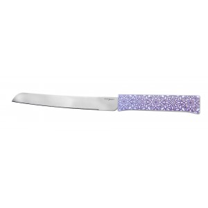 Challah Knife with Floral Pattern in Brown Challah Knives