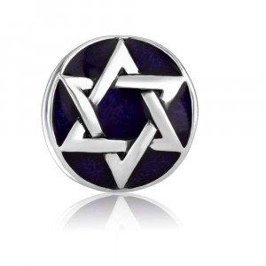 925 Sterling Silver Star of David With a Blue Enamel Charm
