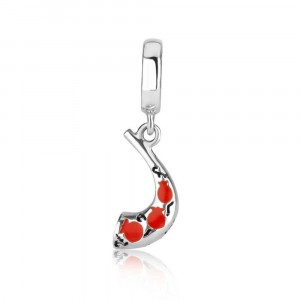 Ram’s Horn in 925 Sterling Silver with Red Enamel Finish
 Israeli Charms