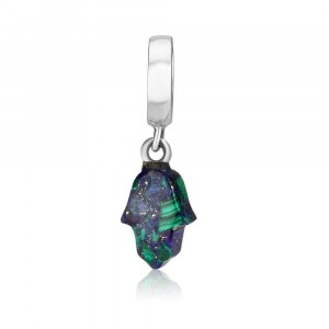925 Sterling Silver of Hamsa with a Hanging Azurite Pendant Charm
 Israeli Charms