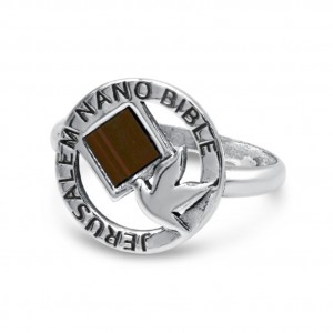 925 Sterling Silver Ring with Dove and Jerusalem Nano Bible
 Jewish Rings