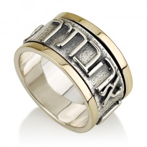 Blackened 925 Sterling Silver Spinning Ring in 14K Gold Band by Ben Jewelry
 Jewish Rings