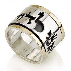 Sterling Silver and 14K Gold Torah Script Spinning Ring by Ben Jewelry
 Jewish Rings