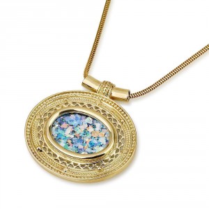 14K Gold Necklace with Oval Roman Glass by Ben Jewelry Jewish Necklaces